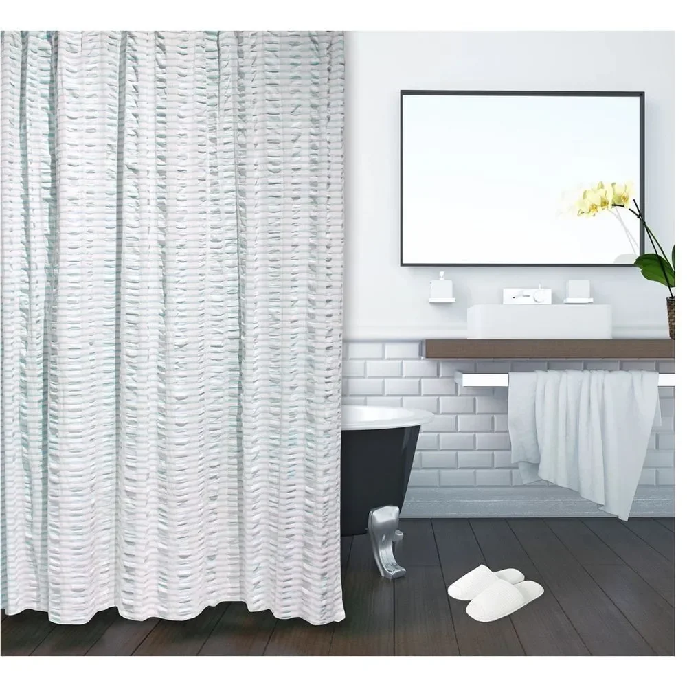 New! BCBGMAXAZRIA Chunky Striped Textured 100% Cotton Shower Curtain 72